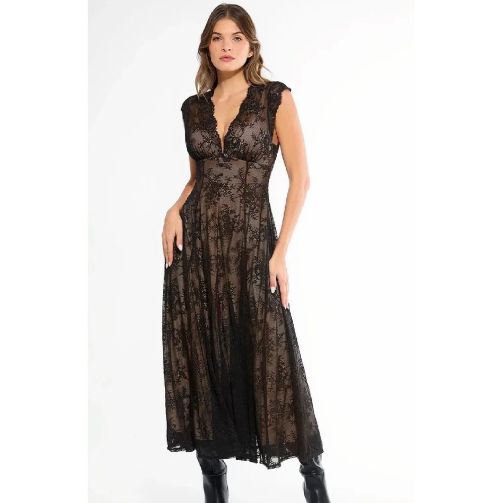 NWT Popilush Shapewear Boho Floral Lace Front Slit Maxi Dress - Picture 9 of 12
